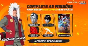 Colaboración Free Fire x Naruto Shippuden 2025 mostrando la Villa Oculta de la Hoja y personajes exclusivos